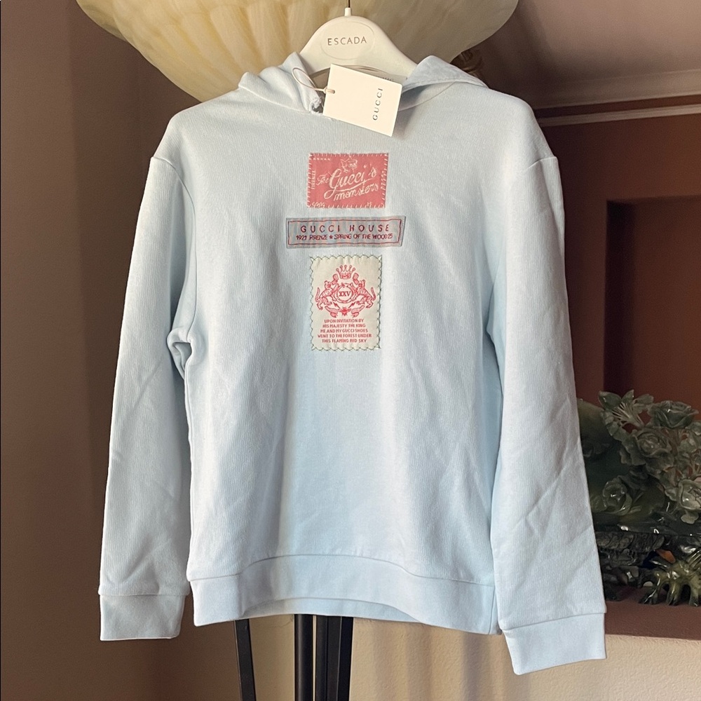 Gucci Light Blue Hoodie with Pink Accents